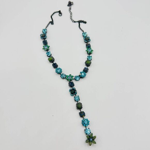 Vintage 1990'Small VCLM Flower Rhinestone Crystal Y-Drop Necklace - Picture 2 of 5